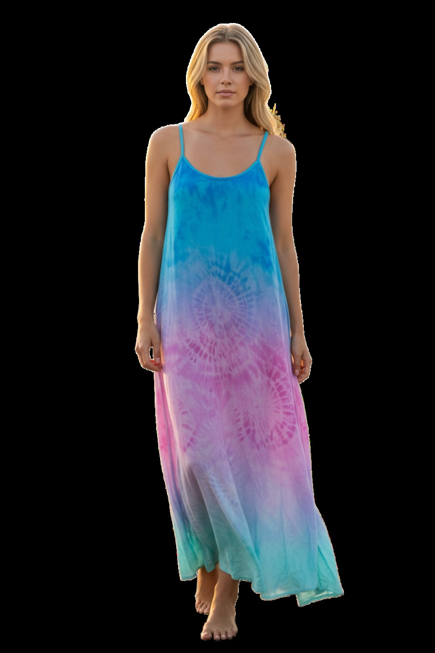 Jasmine & Ginger ombré tie-dye Colorful Maxi asymmetrical chemise Dress Size M